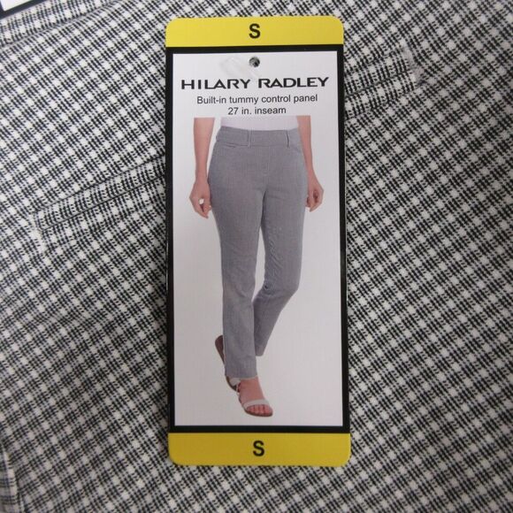 HILARY RADLEY Plaid Tummy Control Ankle Pants Sz S (4-6) White Black Cropped NWT - Picture 1 of 12